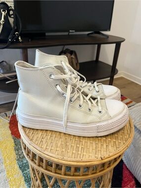 Converse Women's High-Top Leather Sneakers in Ecru/Bone/Off-White
